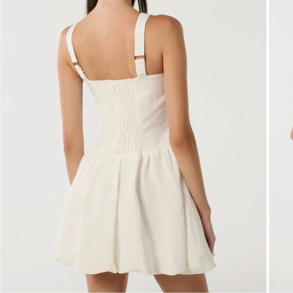 Ever New Heidi Bubble Hem Mini Dress Size 8 Cream Ivory Linen Blend NWT